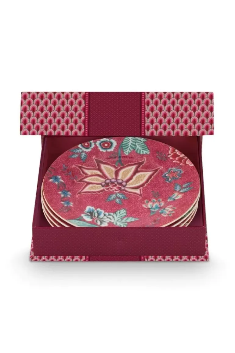 Flower Festival Set/4 Gebaksborden Donker 17Cm