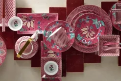 Flower Festival Set/4 Gebaksborden Donker 17Cm