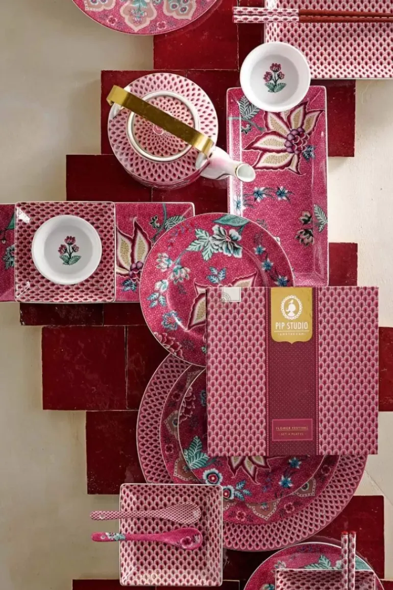 Flower Festival Set/4 Gebaksborden Donker 17Cm