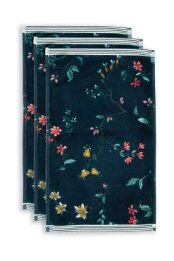 Gastendoek Set/3 Les Fleurs Donker 30X50 Cm