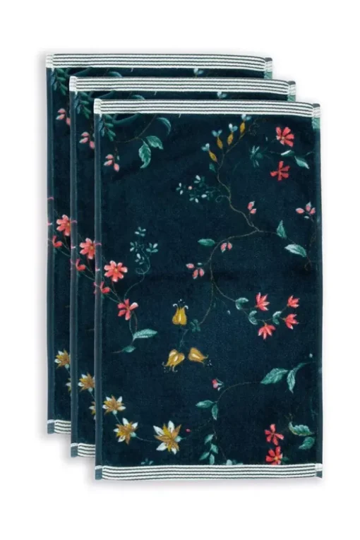 Gastendoek Set/3 Les Fleurs Donker 30X50 Cm
