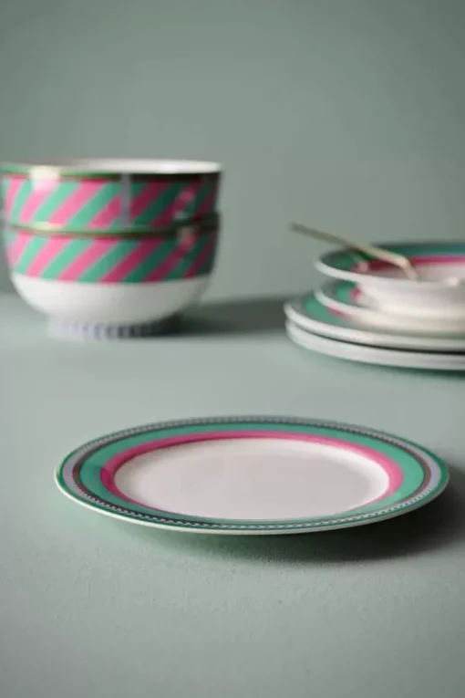 Pip Chique Stripes Ontbijtbord Roze/Groen 23Cm