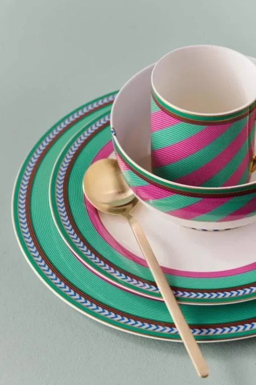 Pip Chique Stripes Ontbijtbord Roze/Groen 23Cm
