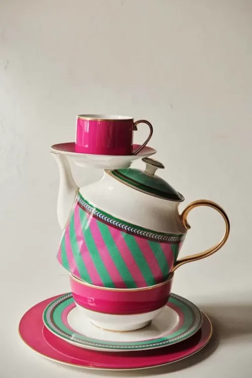 Pip Chique Stripes Ontbijtbord Roze/Groen 23Cm