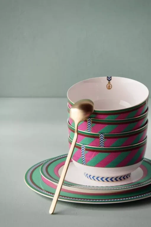 Pip Chique Stripes Ontbijtbord Roze/Groen 23Cm