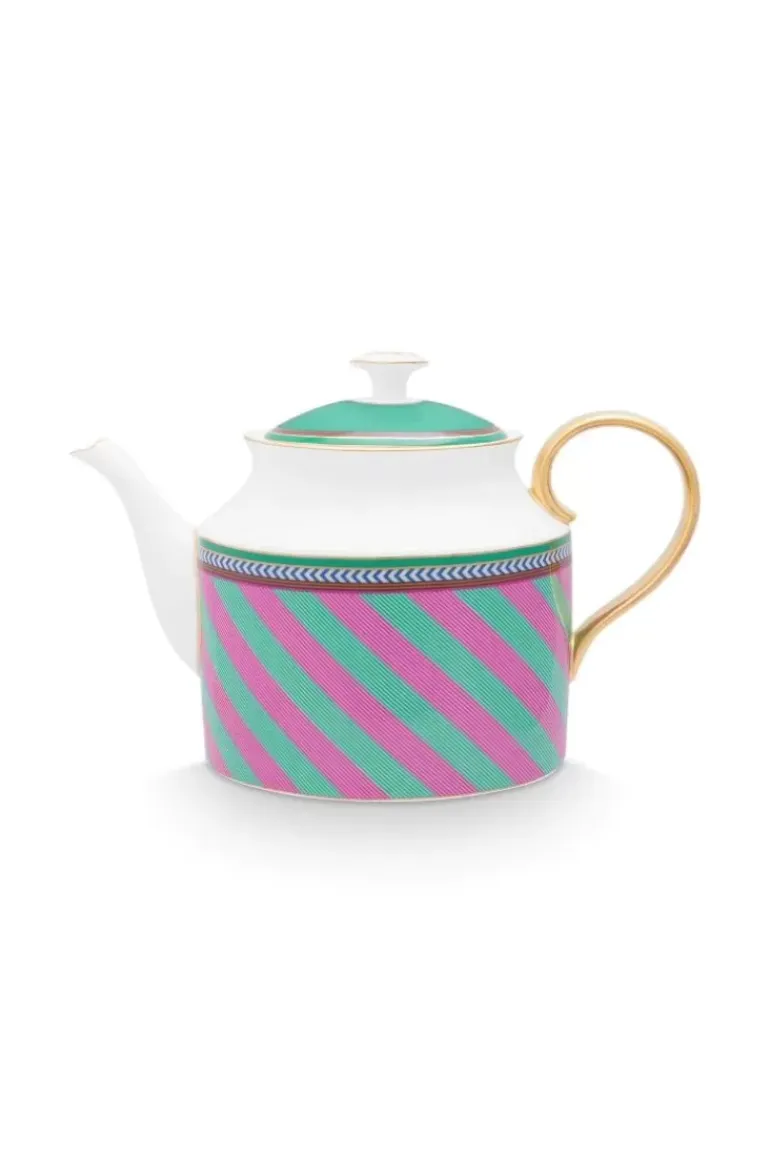 Pip Chique Stripes Theepot Groot Roze/Groen