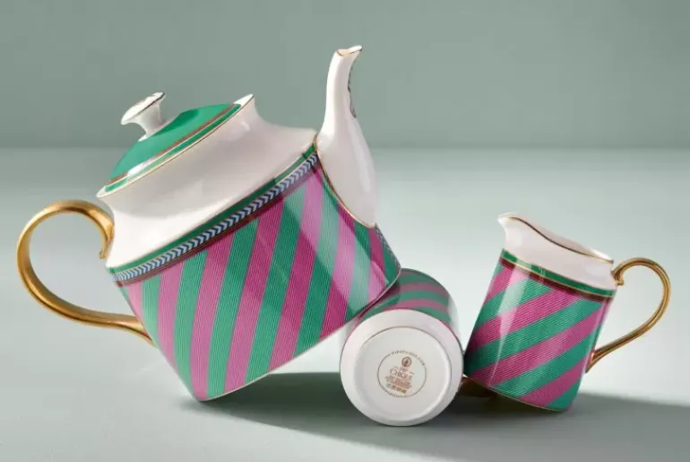 Pip Chique Stripes Theepot Groot Roze/Groen