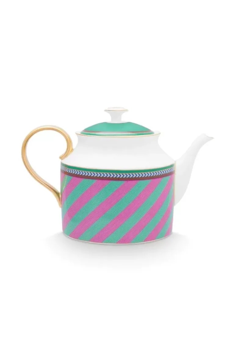 Pip Chique Stripes Theepot Groot Roze/Groen
