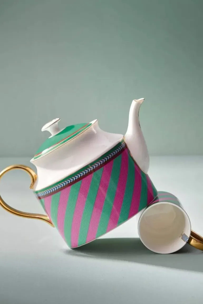 Pip Chique Stripes Theepot Groot Roze/Groen