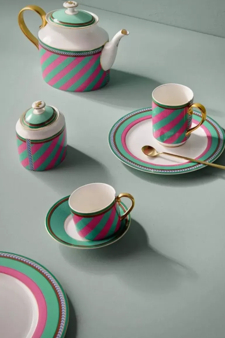 Pip Chique Stripes Theepot Groot Roze/Groen
