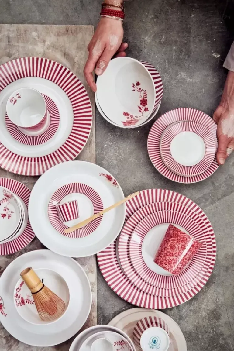 Royal Stripes Mok Bloemen Donkerroze