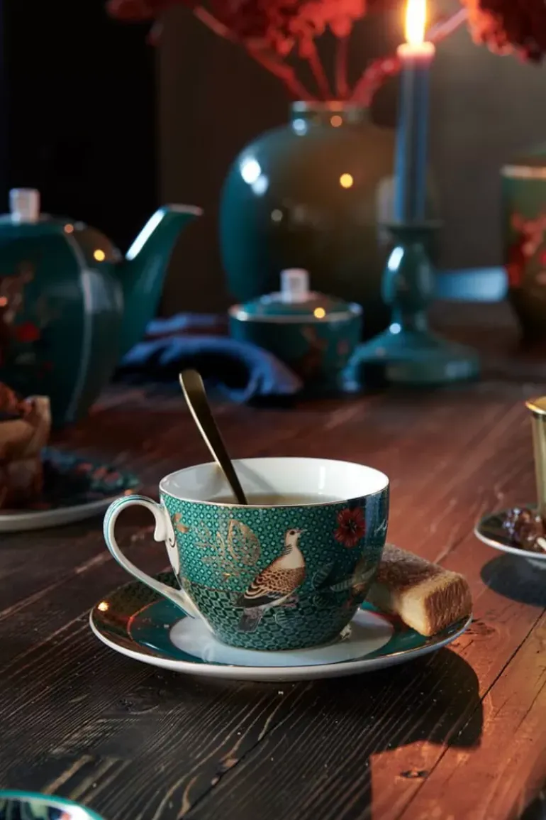 Winter Wonderland Set/2 Cappuccino Kop & Schotel Groen